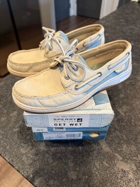 Women’s Sperry Cream & Light Blue Boat Shoes